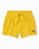 Short jaune pour fille avec nœud décoratif et taille élastique Short jaune pour fille avec nœud décoratif et taille élastique