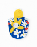 Serviette-poncho bleue pour fille avec fleurs et capuche jaune