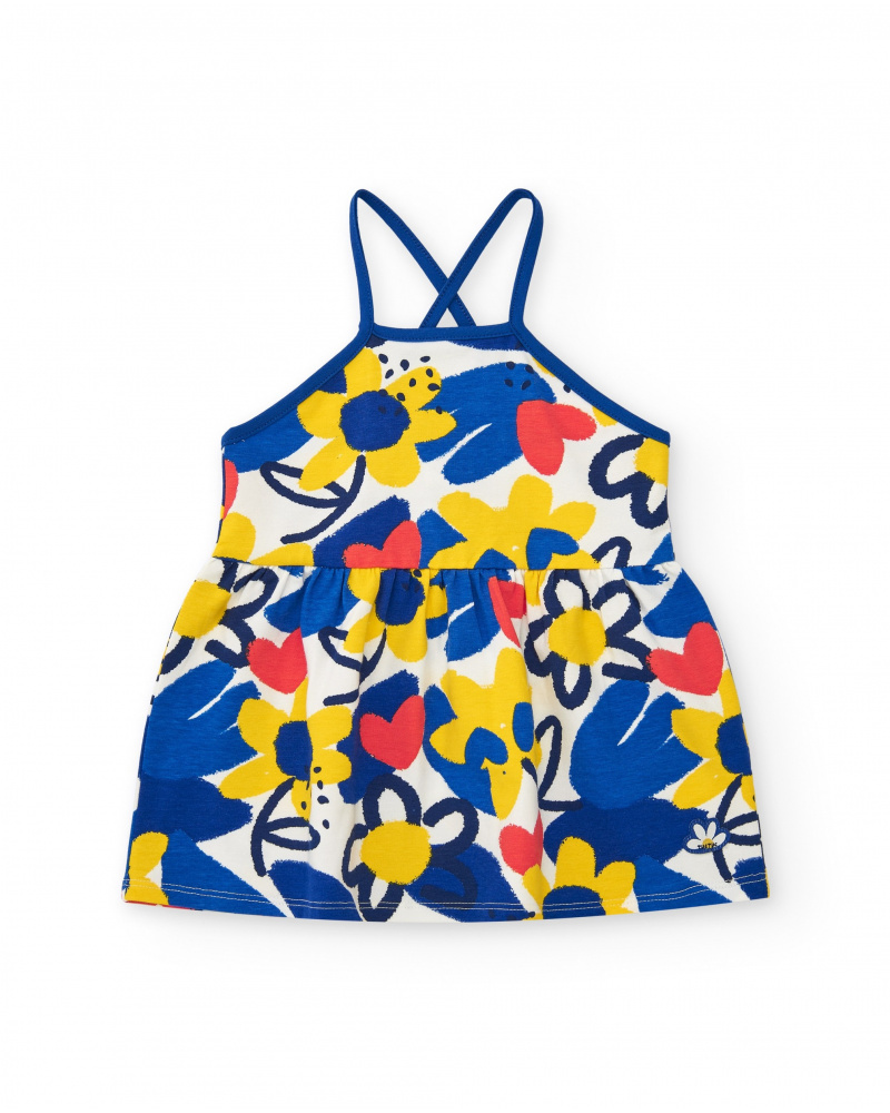 Robe à bretelles bleue pour fille avec fleurs