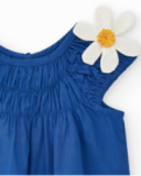 Chemise bleue pour fille avec fleurs et fronces