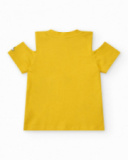 T-shirt jaune pour fille avec fleurs et manches ouvertes