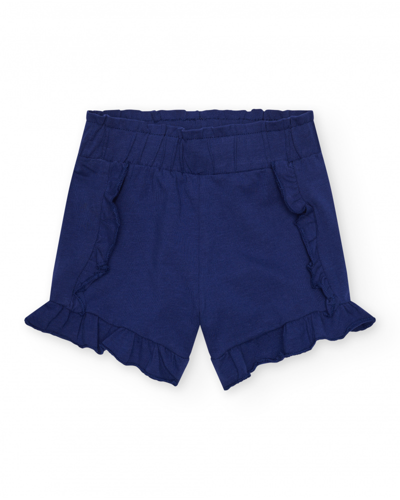 Short bleu pour fille avec volants et taille élastique