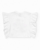 T-shirt en tricot blanc pour fille avec volants et fleur brodée