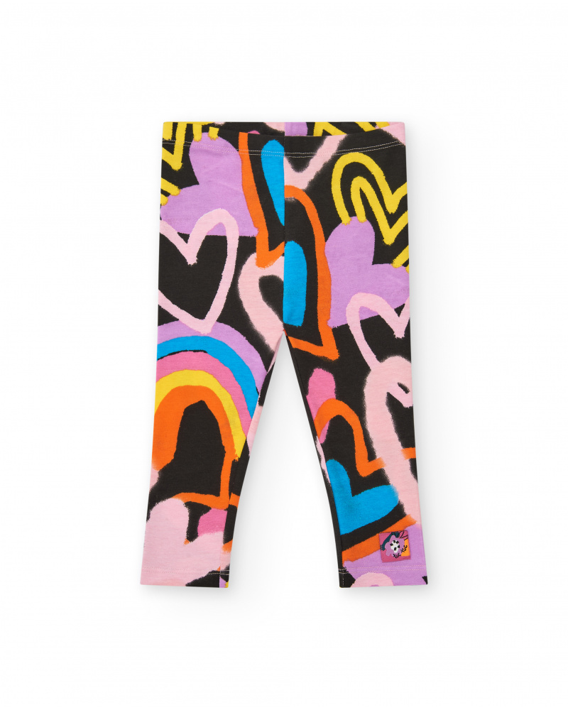Leggings roses pour fille avec imprimé de cœurs et arc-en-ciel