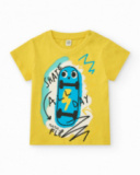T-shirt jaune pour garçon avec trottinette et phrase "SKATE ALL DAY"