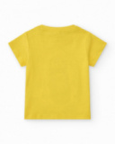 T-shirt jaune pour garçon avec trottinette et phrase "SKATE ALL DAY"