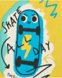 T-shirt jaune pour garçon avec trottinette et phrase "SKATE ALL DAY"