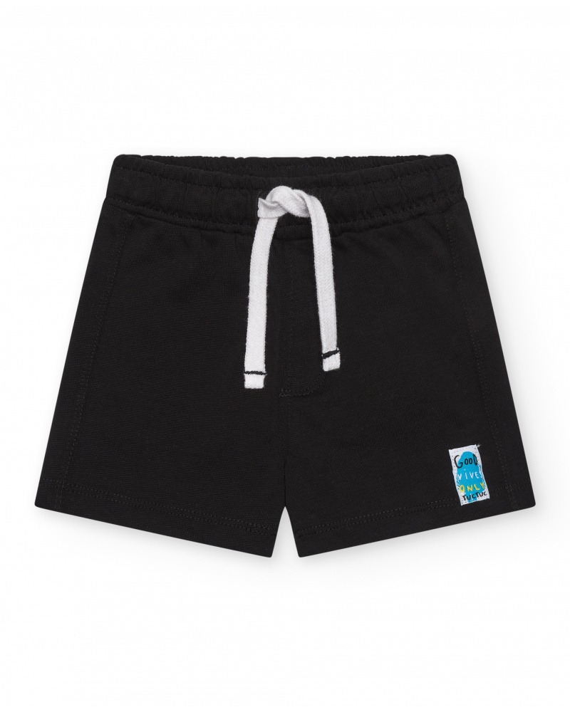 Bermuda noire pour garçon avec cordon blanc ajustable