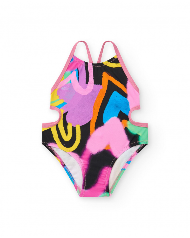 Maillot de bain noir pour fille avec imprimé abstrait