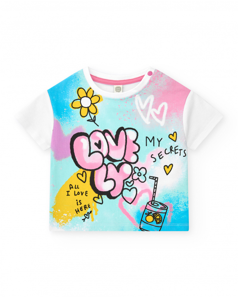 T-shirt blanc pour fille avec fleurs