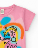 T-shirt rose pour fille avec glace, cœurs et nœud décoratif