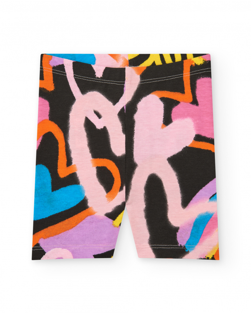 Leggings noirs pour fille avec cœurs et arc-en-ciel