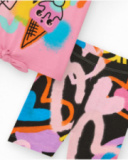 Ensemble pour fille avec t-shirt rose de glace et leggings courts multicolores