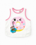 T-shirt sans manches blanc pour fille avec bordures roses et boutons arrière