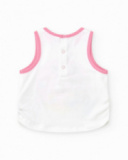 T-shirt sans manches blanc pour fille avec bordures roses et boutons arrière