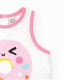 T-shirt sans manches blanc pour fille avec bordures roses et boutons arrière