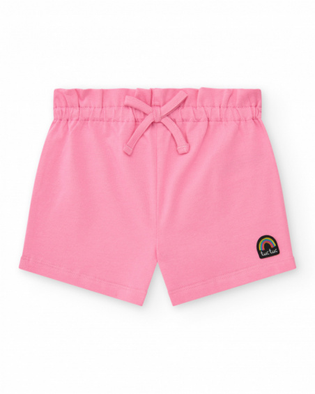 Ensemble pour fille avec t-shirt blanc et short rose avec nœud