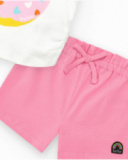 Ensemble pour fille avec t-shirt blanc et short rose avec nœud