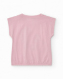 T-shirt rose pour fille avec manches tombantes et taille élastique