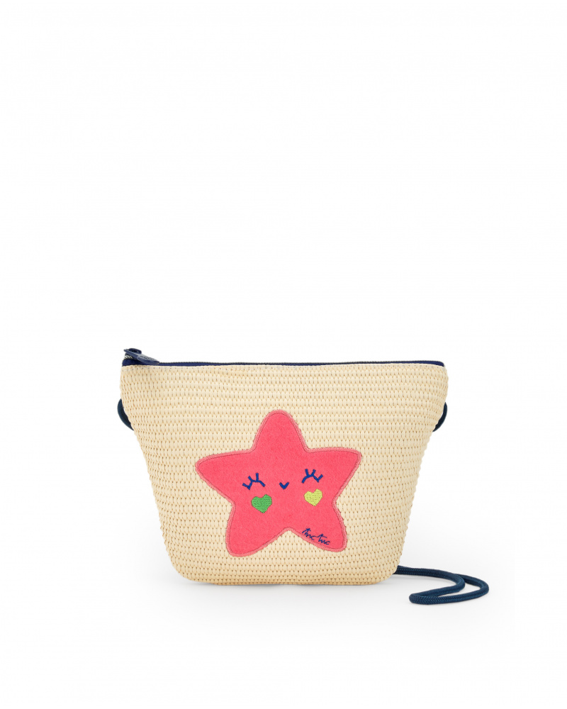 Sac en raphia beige pour fille avec étoile rose
