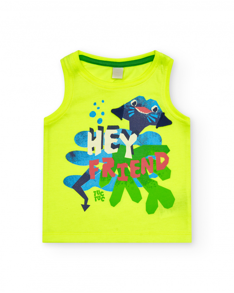 T-shirt sans manches jaune pour garçon avec requin