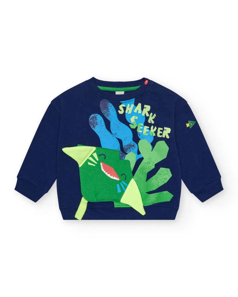 Sweat bleu marine pour garçon avec nageoires 3D