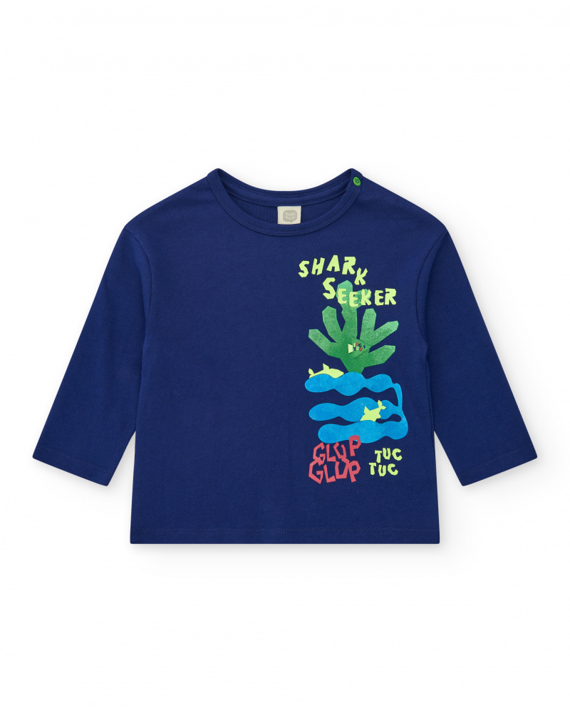 T-shirt bleu pour garçon avec requins et phrase