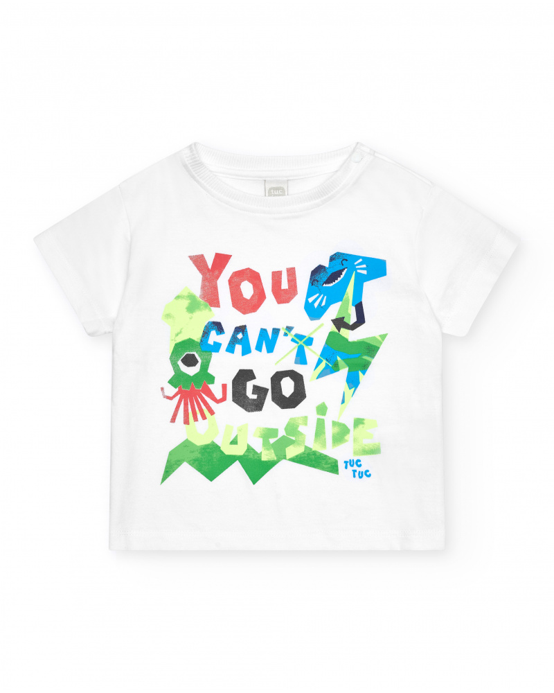 T-shirt blanc pour garçon avec imprimé géométrique