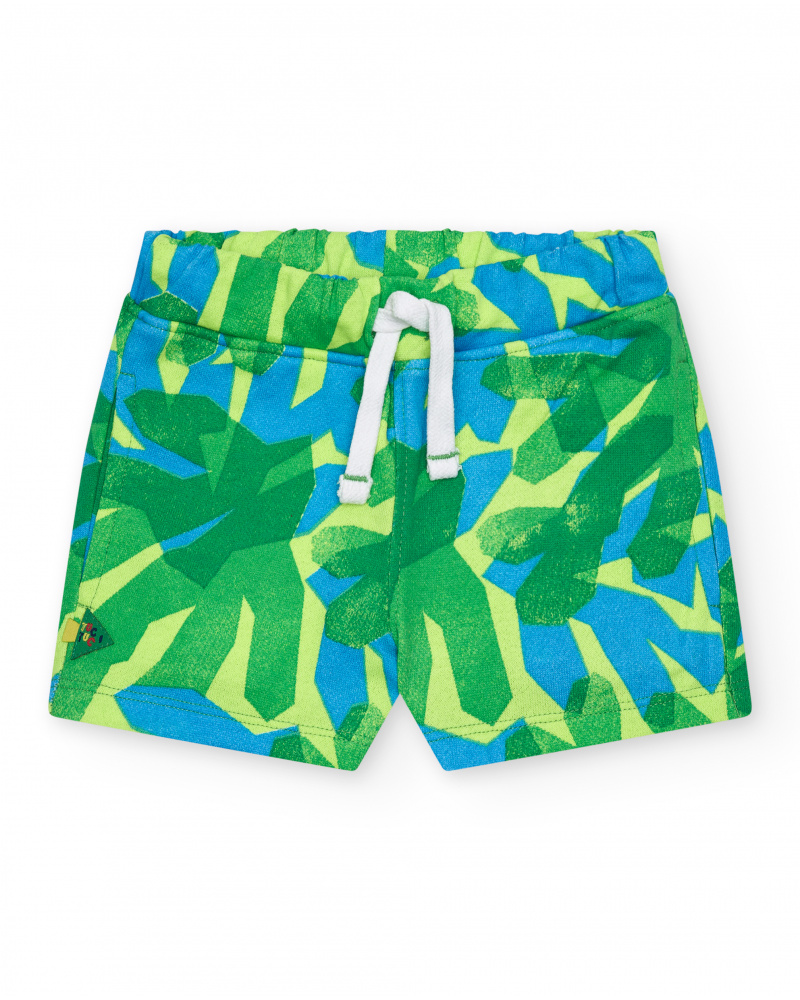 Bermuda verte et bleue pour garçon avec imprimé