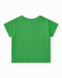 T-shirt vert pour garçon avec requin et formes géométriques