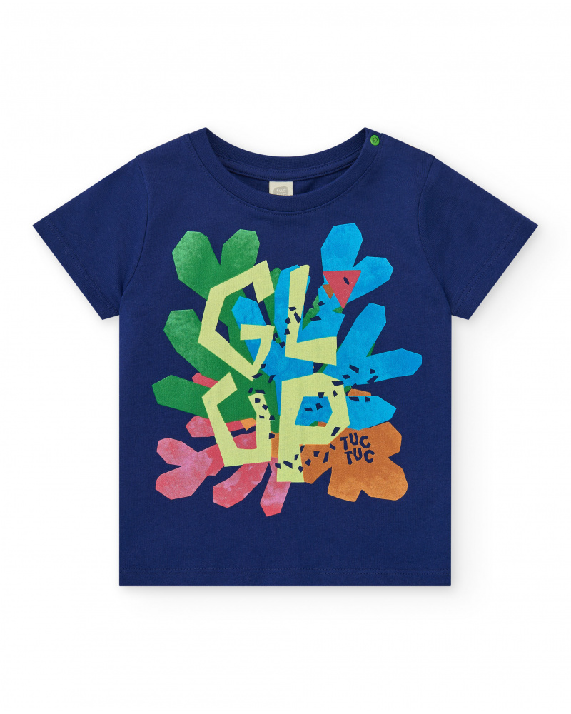 T-shirt bleu pour garçon avec imprimé géométrique