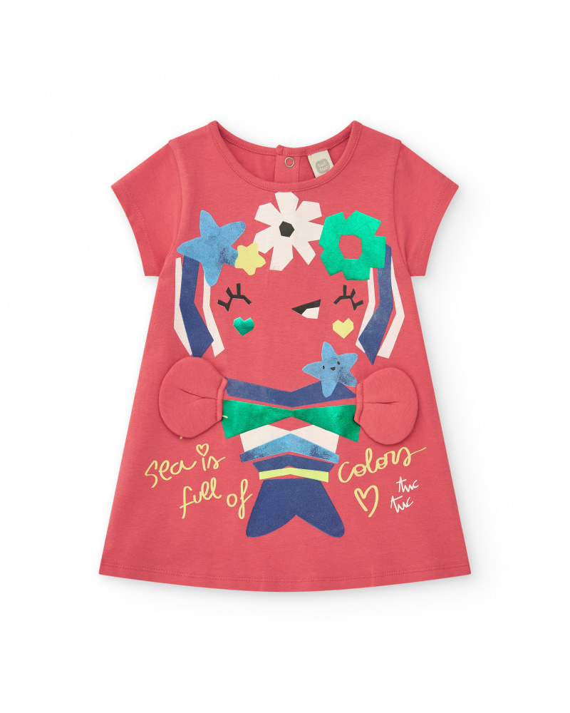Robe rose pour fille avec crabe et détails marins