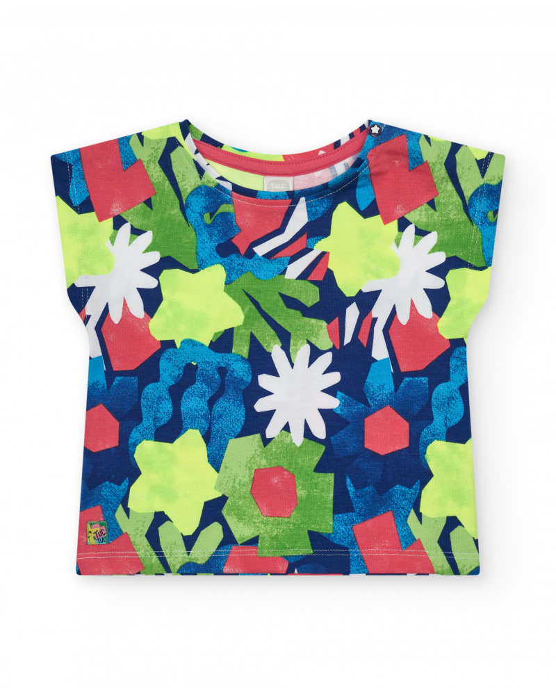 T-shirt bleu pour fille avec imprimé floral