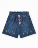 Short en denim pour fille avec taille élastique et broderie d’étoiles