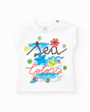 T-shirt blanc pour fille avec imprimé marin et phrase "Sea Colors"
