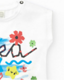T-shirt blanc pour fille avec imprimé marin et phrase "Sea Colors"