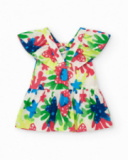 Robe blanche pour fille avec imprimé floral et volants