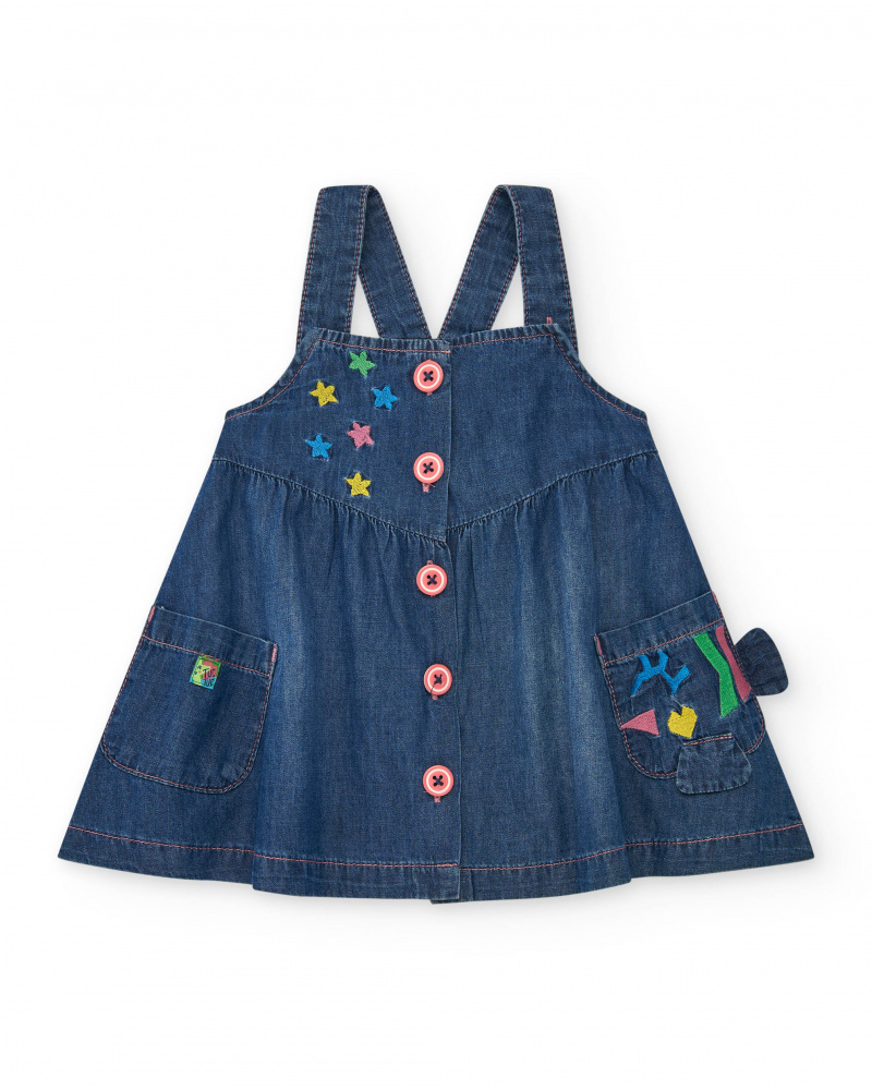 Robe en denim bleu pour fille avec broderie d’étoiles