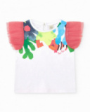 Ensemble pour fille avec t-shirt blanc à manches en tulle et legging rose avec jupe en tulle