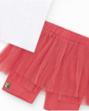 Ensemble pour fille avec t-shirt blanc à manches en tulle et legging rose avec jupe en tulle