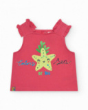 T-shirt sans manches rose pour fille avec volants et étoile de mer
