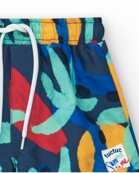 Bermuda de bain bleu marine pour garçon avec imprimé et taille ajustable