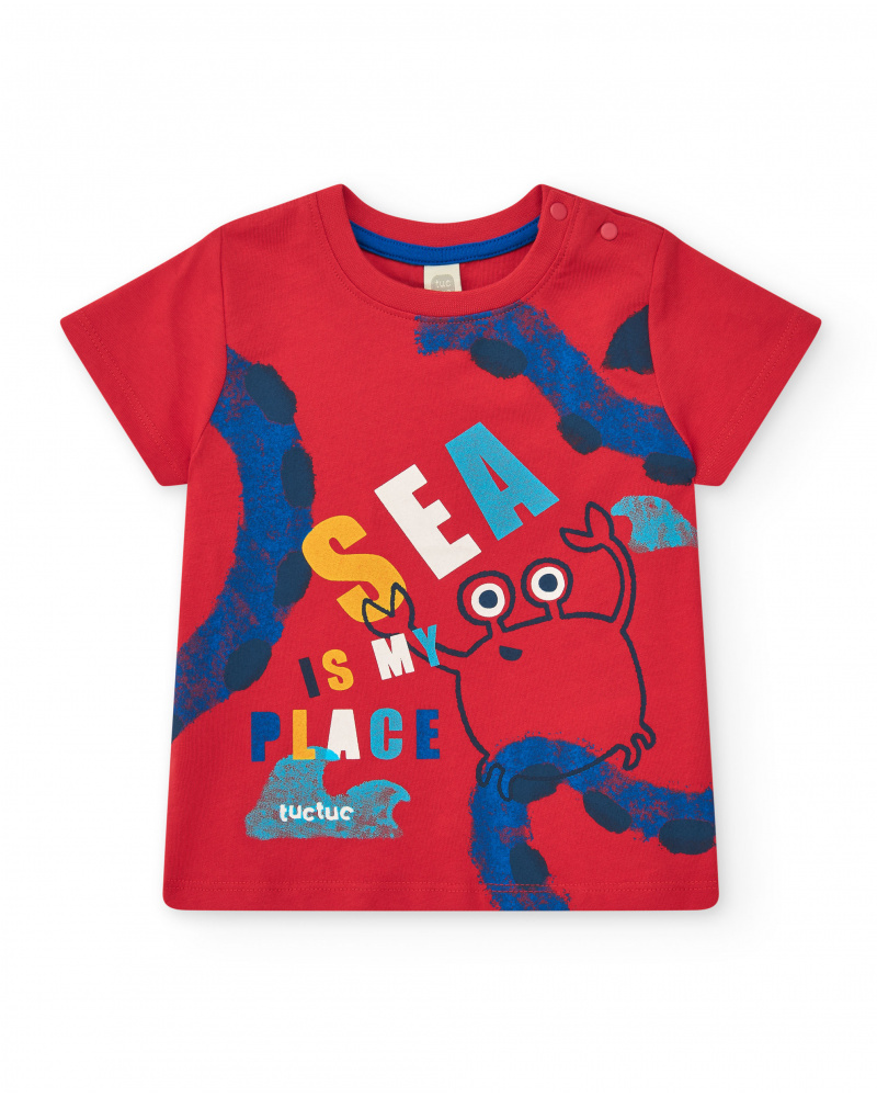 T-shirt en tricot rouge pour garçon avec imprimé de crabe