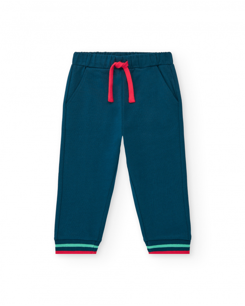 Pantalon en polaire bleu marine pour garçon avec poignets rayés