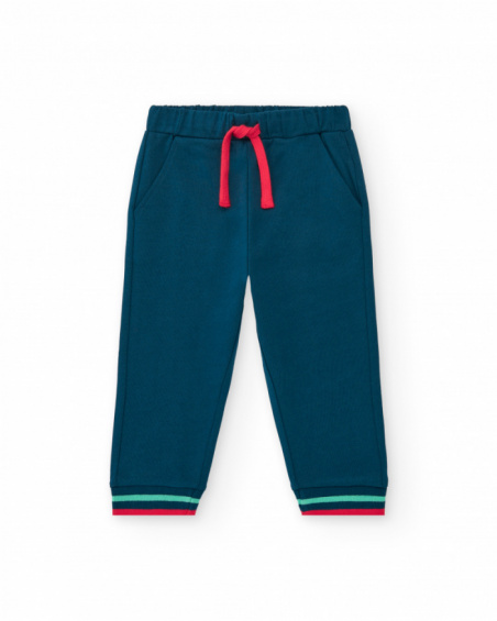 Pantalon en polaire bleu marine pour garçon avec poignets rayés