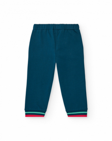 Pantalon en polaire bleu marine pour garçon avec poignets rayés