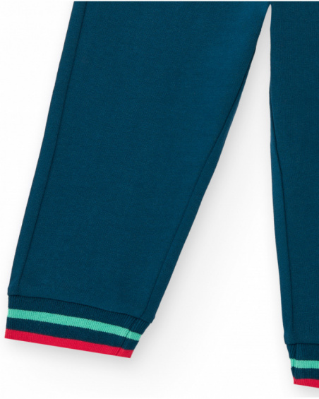 Pantalon en polaire bleu marine pour garçon avec poignets rayés