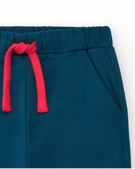 Pantalon en polaire bleu marine pour garçon avec poignets rayés