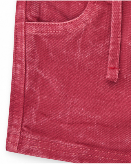 Bermuda rouge pour garçon avec effet délavé et taille ajustable