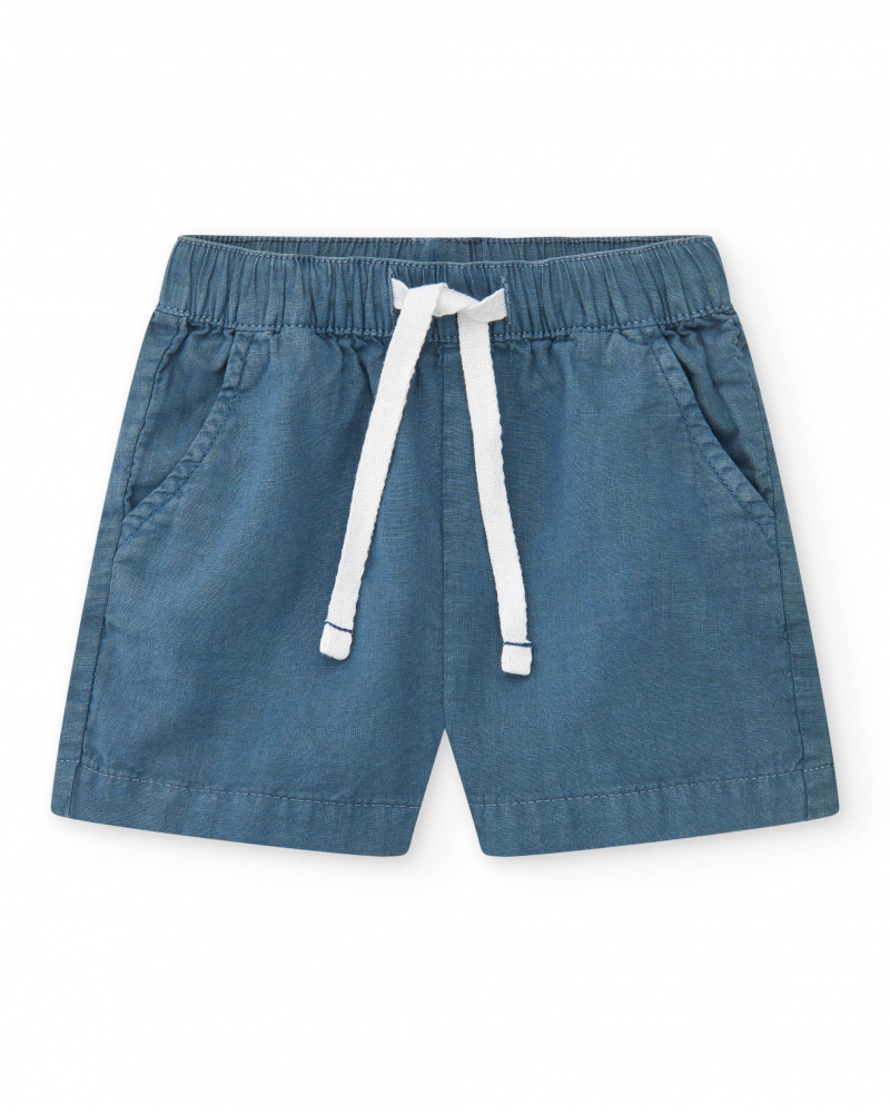 Bermuda bleue pour garçon avec taille ajustable et poches